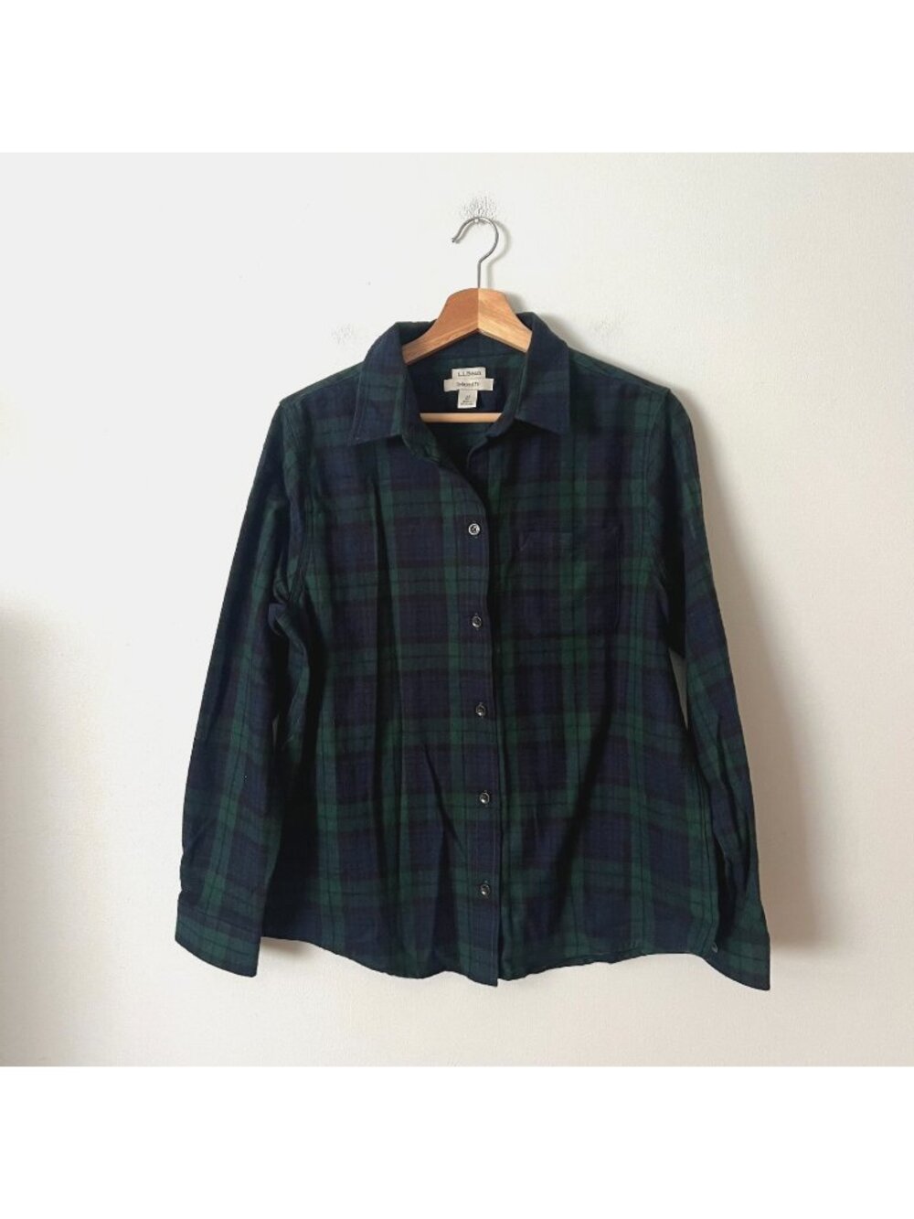 L.L. Bean Blue Green Plaid Flannel Relaxed Fit Button Up Shirt Women's Size MP